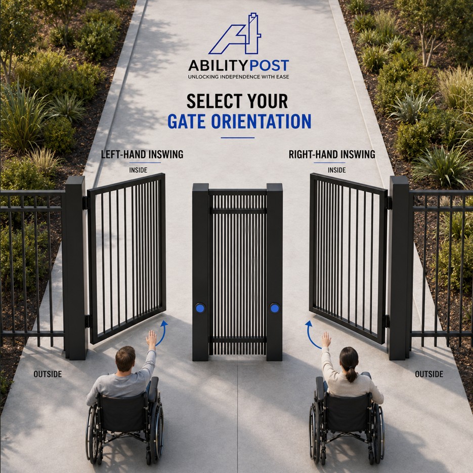 Visual guide to left-hand and right-hand inswing gate orientations